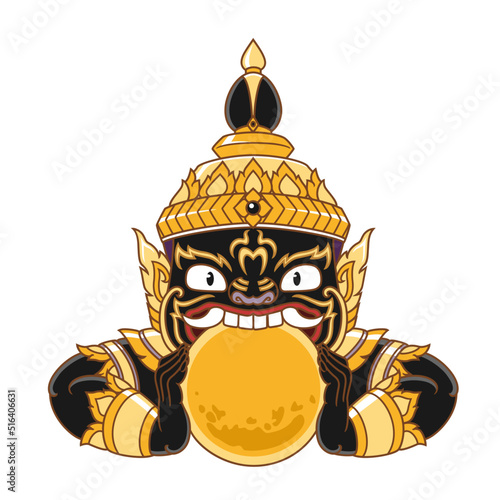 Illustration of Rahu embraces the moon. Rahu is the beast in the ancient novel, causing lunar. photo