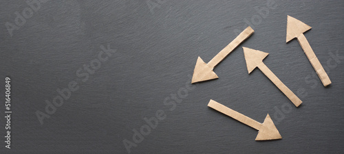 Four arrow on blackboard. Business. Finances. Copy space 