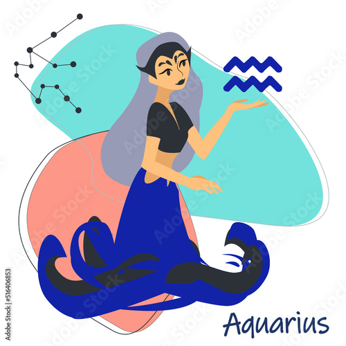 Aquarius zodiac sign. Illustration with a girl with a constellation.