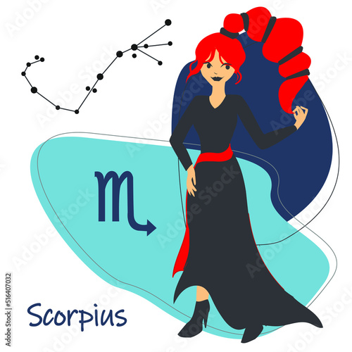 Scorpio zodiac sign. Illustration with a girl with a constellation.