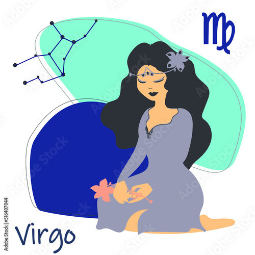 Virgo zodiac sign. Illustration with a girl with a constellation. Maiden zodiac.