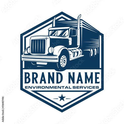 semi truck emblem logo design. container truck concept. great for shipping or logistics.