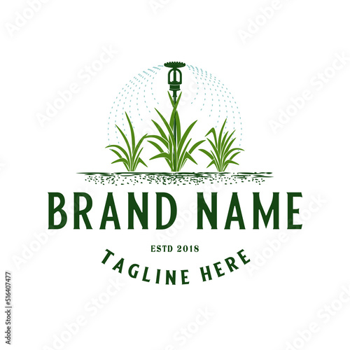 green grass logo design. grass and water faucet concept. for lawn and plant care