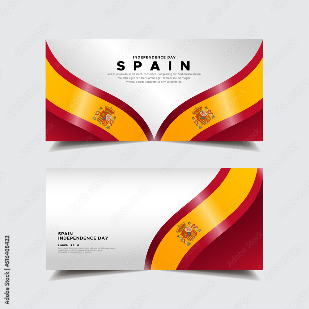Fototapeta premium Modern Spain Independence Day design banner vector with wavy flag