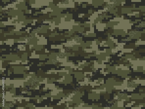 Pixel camo military background, classic modern vector template. Khaki texture. Disguise