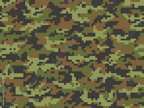Military pixel texture camouflage seamless digital pattern, army vector illustration.