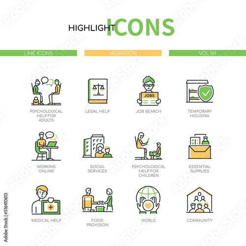 Help and support - modern line design style icons set