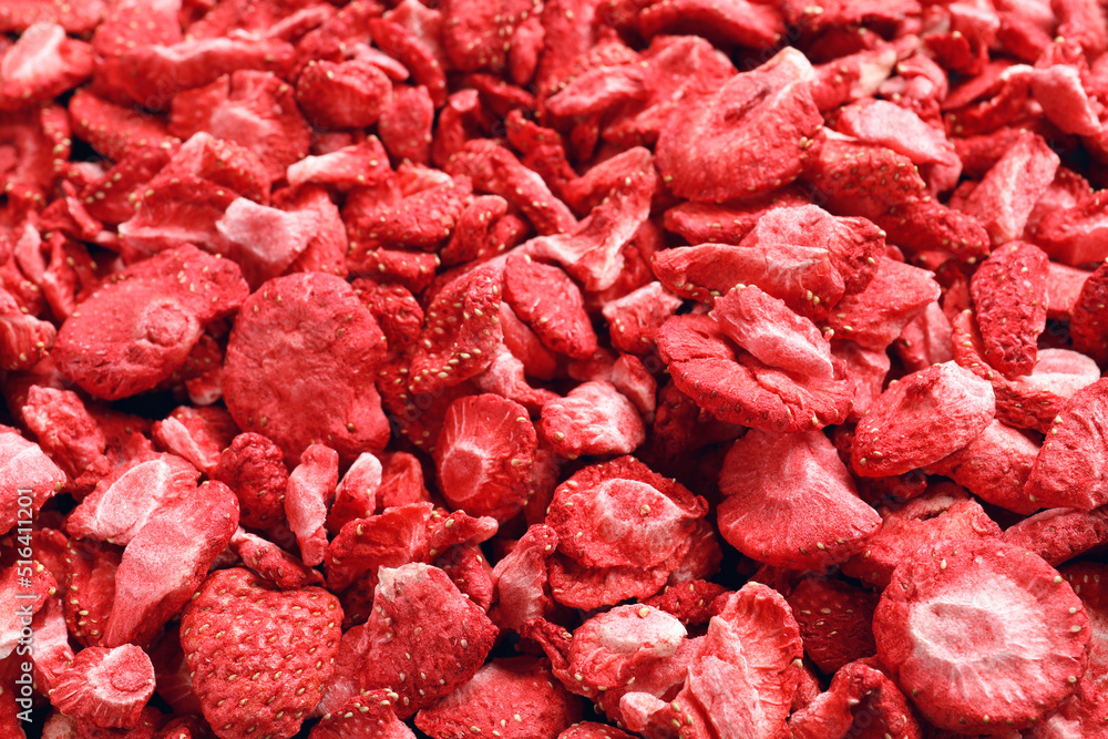 Closeup of freeze dried strawberries as background Closeup of freeze dried strawberries as background