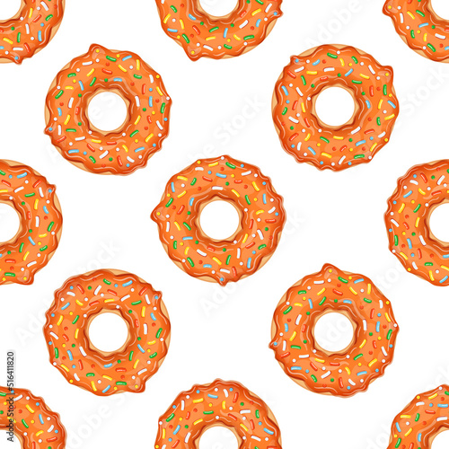Wallpaper Mural Seamless pattern with orange donuts and colorful sprinkles