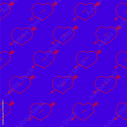 Hearts with an arrow drawn red marker on very peri paper. Valentine's day concept. Hearts background. Neon seamless pattern with heart.