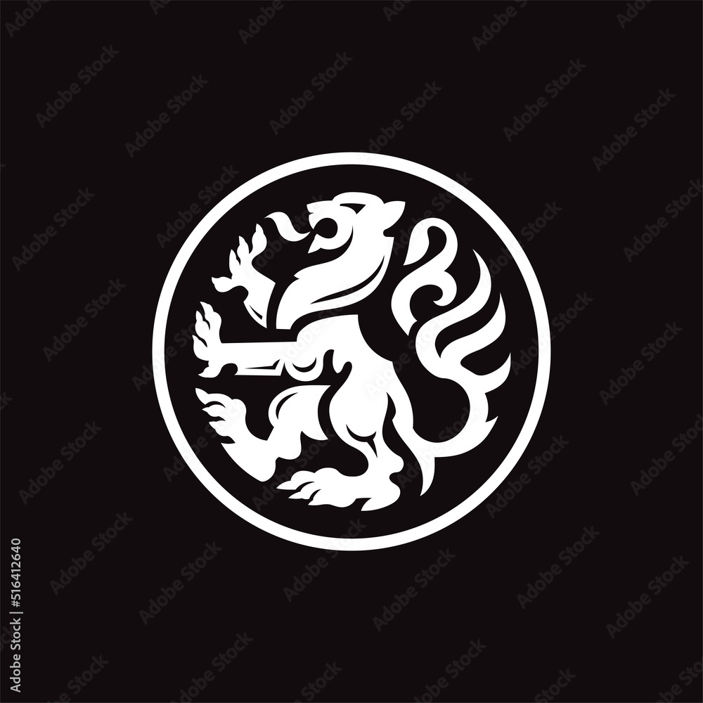 simple and modern heraldic standing lion with circle background simple and modern heraldic standing lion with circle background
