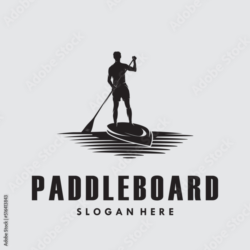 Man in Paddle board silhouette logo vector design