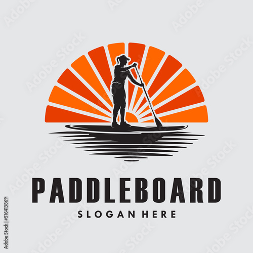 Woman in Paddle board silhouette logo vector design