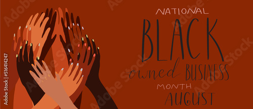 Black owned business month August lettering. African american visibility promotion banner template. photo