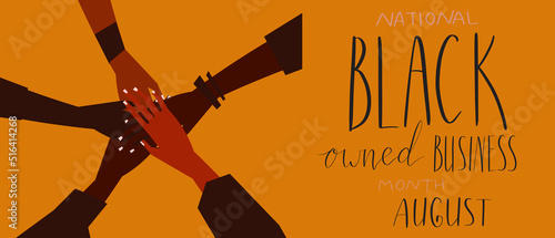 Black owned business month August lettering. African american visibility promotion banner template vector