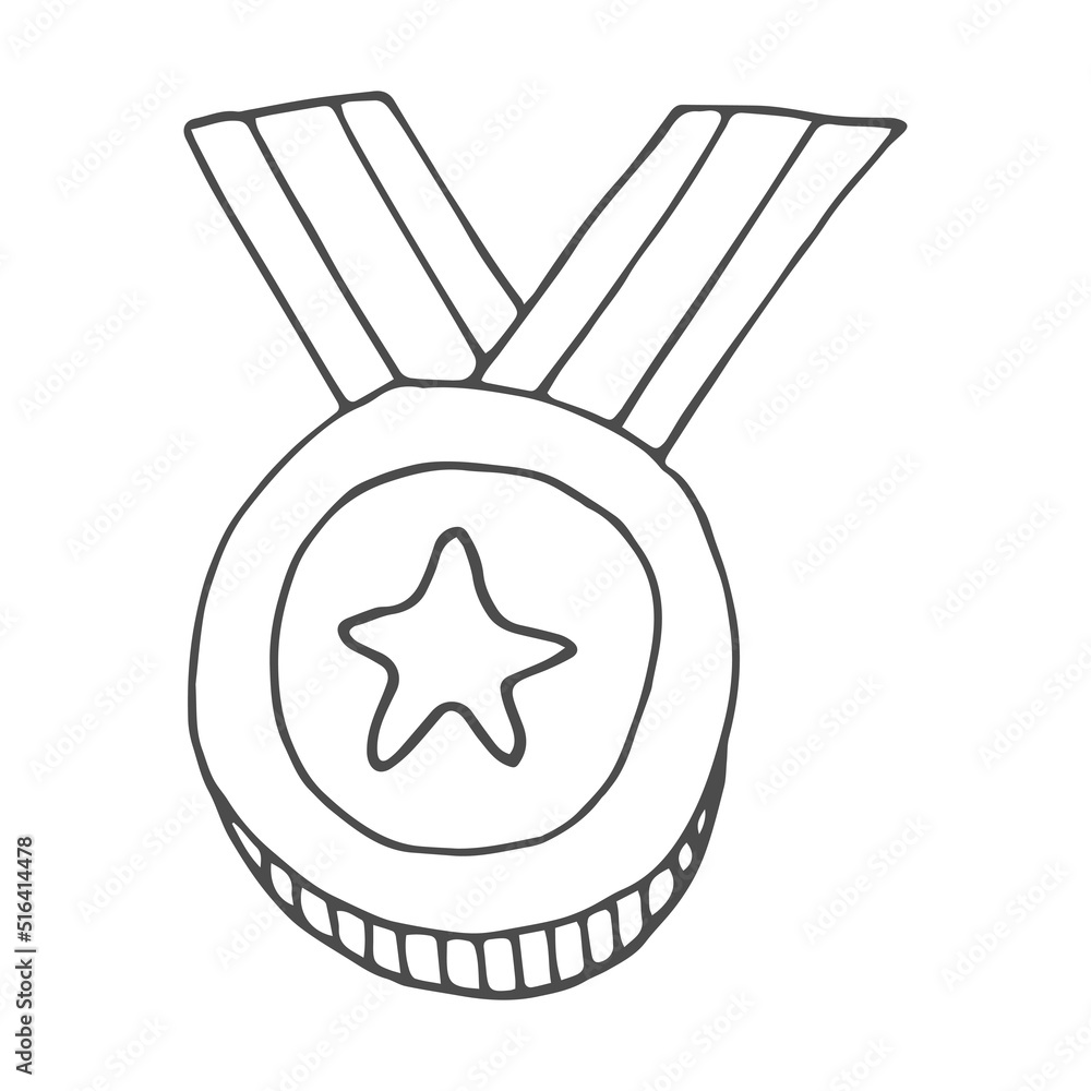 Hand drawn medal icon with a star. Vector graphics, doodle style. Hand drawn medal icon with a star. Vector graphics, doodle style.