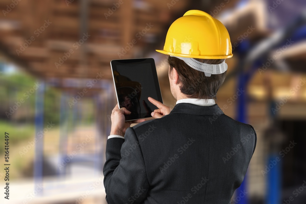 Construction Civil Engineer use technology software to scan building construction and inspection to show augmented reality in work, Construction Civil Engineer use technology software to scan building construction and inspection to show augmented reality in work,