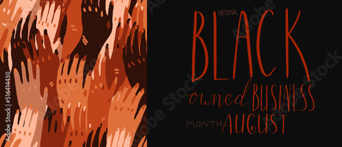 Black owned business month August lettering. African american visibility promotion banner template.