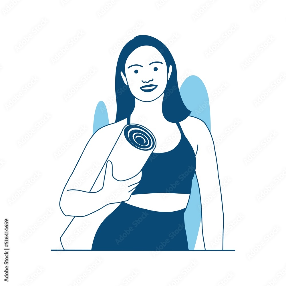 flat style vector illustration beautiful Girl holding a yoga mat flat style vector illustration beautiful Girl holding a yoga mat