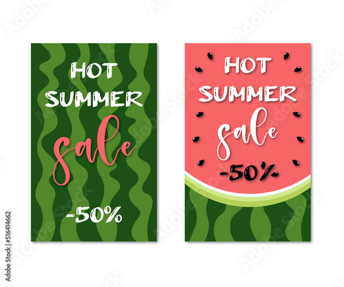 Summer sale watermelon banner vector illustration. Invitation for shopping with 50 percent off.