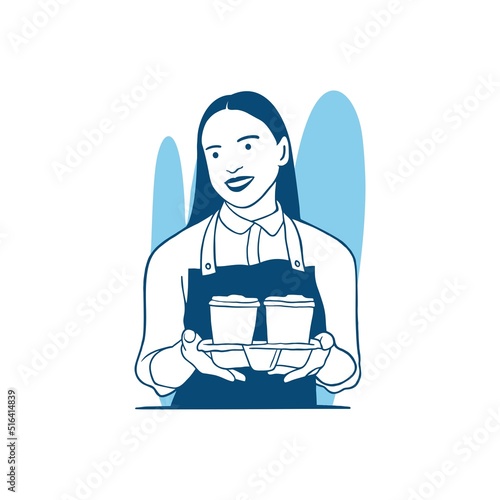 vector illustration barista woman holding coffee for clients