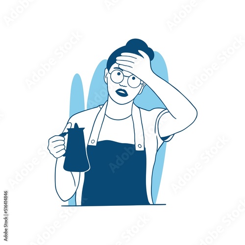 vector illustration beautiful barista women forgot something