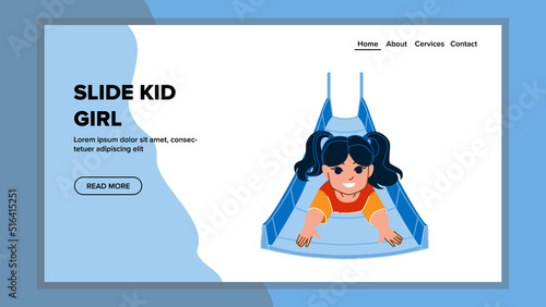 slide kid girl vector. playground park, baby fun, summer kindergarten slide kid girl web flat cartoon illustration