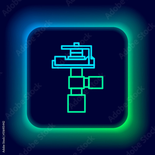 Glowing neon line Automatic irrigation sprinklers icon isolated on black background. Watering equipment. Garden element. Spray gun icon. Colorful outline concept. Vector