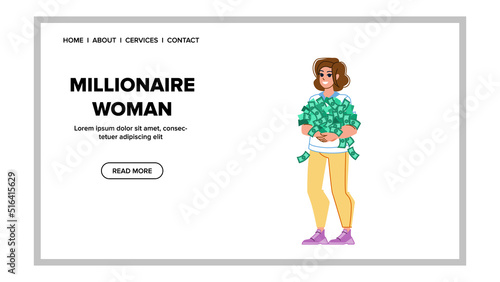 millionaire woman vector. business people, young girl, luxury travel lifestyle millionaire woman web flat cartoon illustration
