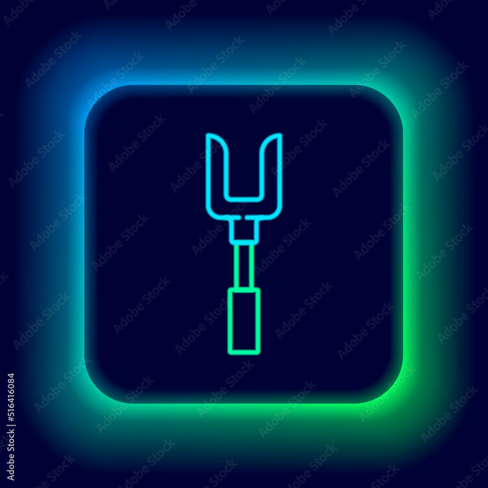 Glowing neon line Barbecue fork icon isolated on black background. BBQ fork sign. Barbecue and grill tool. Colorful outline concept. Vector Glowing neon line Barbecue fork icon isolated on black background. BBQ fork sign. Barbecue and grill tool. Colorful outline concept. Vector