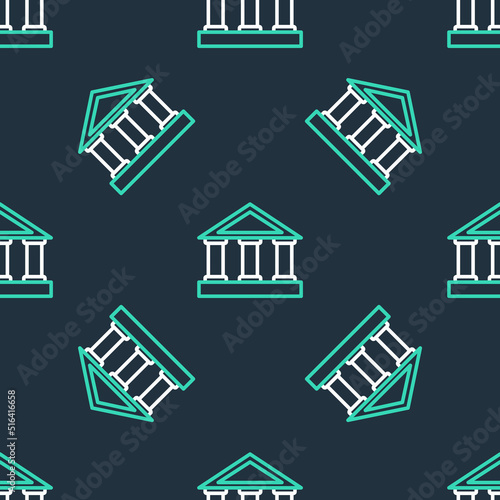 Line Bank building icon isolated seamless pattern on black background. Vector