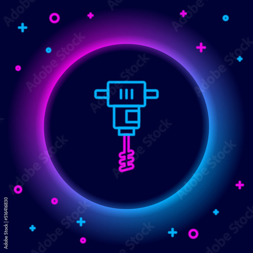 Glowing neon line Electrical hand concrete mixer icon isolated on black background. Handheld electric cement mixer. Colorful outline concept. Vector
