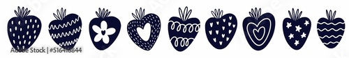 Horizontal children's pattern with strawberries, hand-drawn