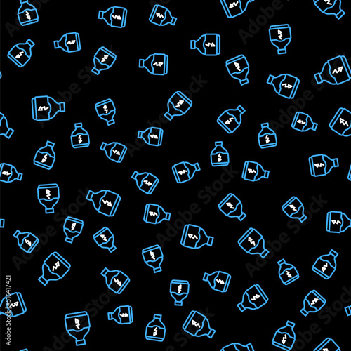 Line Sports nutrition bodybuilding proteine power drink and food icon isolated seamless pattern on black background. Vector