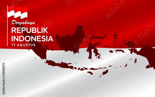 Indonesia independence day with waving flag ribbons. design vector template for august 15th independence day.