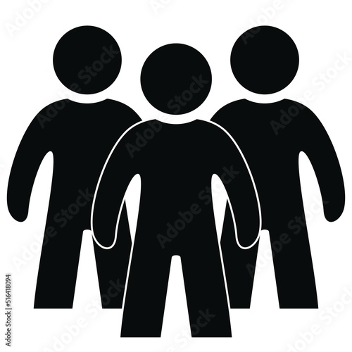 Three silhouette of people, security guard, vector icon, black color