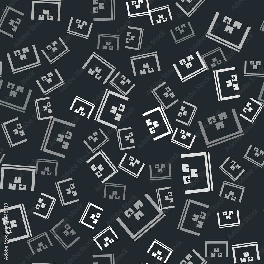 Grey Warehouse icon isolated seamless pattern on black background. Vector