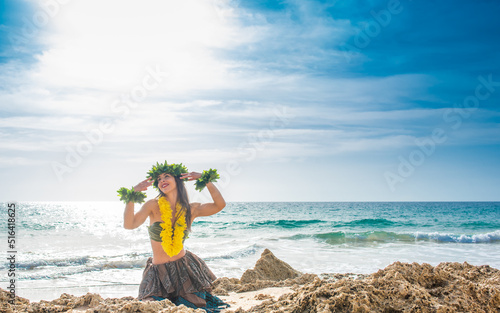 Photos Hula dancer dancing hawaiian dance on the beach