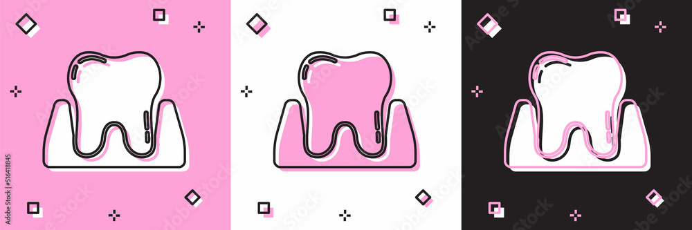 Set Tooth icon isolated on pink and white, black background. Tooth symbol for dentistry clinic or dentist medical center and toothpaste package. Vector Set Tooth icon isolated on pink and white, black background. Tooth symbol for dentistry clinic or dentist medical center and toothpaste package. Vector