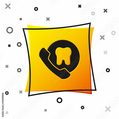 Black Online dental care icon isolated on white background. Dental service information call center. Yellow square button. Vector