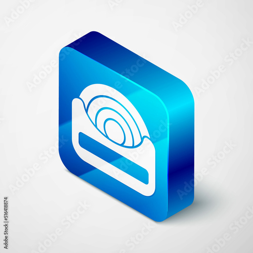 Isometric Dental floss icon isolated on grey background. Blue square button. Vector