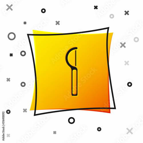 Black Dental floss icon isolated on white background. Yellow square button. Vector