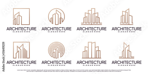 Set of architecture building logo design inspiration with line art style Premium Vector