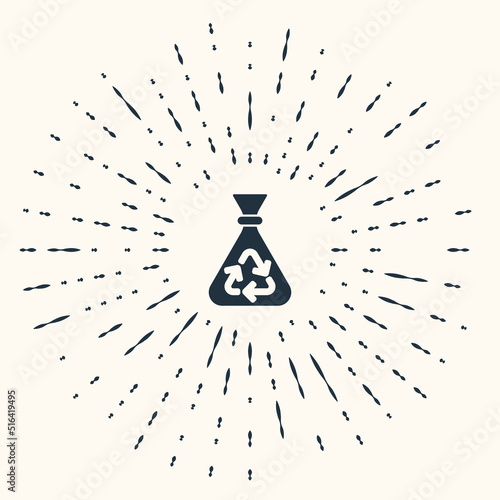 Grey Garbage bag with recycle symbol icon isolated on beige background. Trash can icon. Recycle basket sign. Abstract circle random dots. Vector