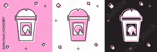 Set Coffee cup to go icon isolated on pink and white, black background. Take away print. Vector