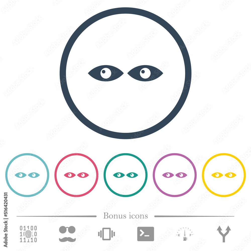 Watching eyes solid flat color icons in round outlines