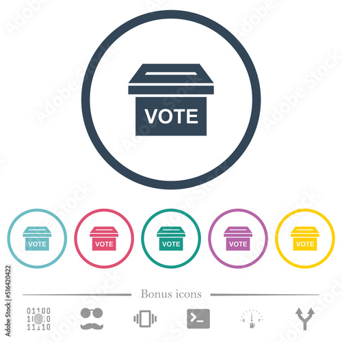 Ballot box solid flat color icons in round outlines