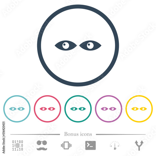 Watching eyes solid flat color icons in round outlines