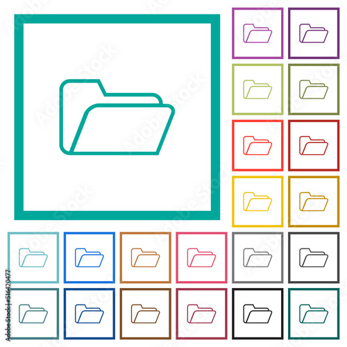 Folder open outline flat color icons with quadrant frames