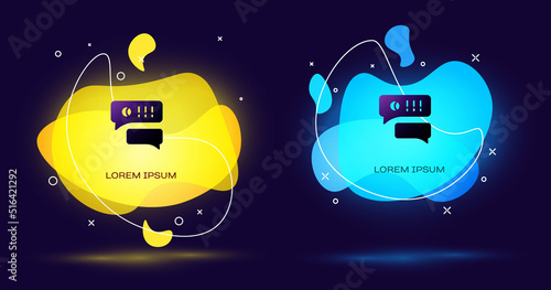 Black Speech bubble chat about baseball game icon isolated on black background. Message icon. Communication or comment chat symbol. Abstract banner with liquid shapes. Vector